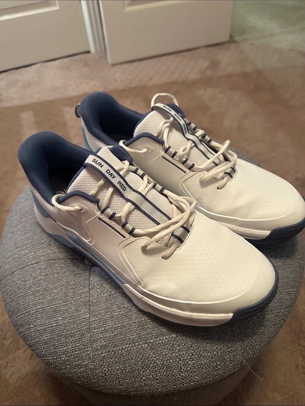 Sun day red Presidio Men’s Athletic Sneakers in White with Navy Trim